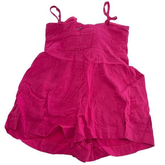 Milly Romper Womens 6 Pink Anya Sweetheart Neckline Tie Bow Cutout Linen - Picture 6 of 13